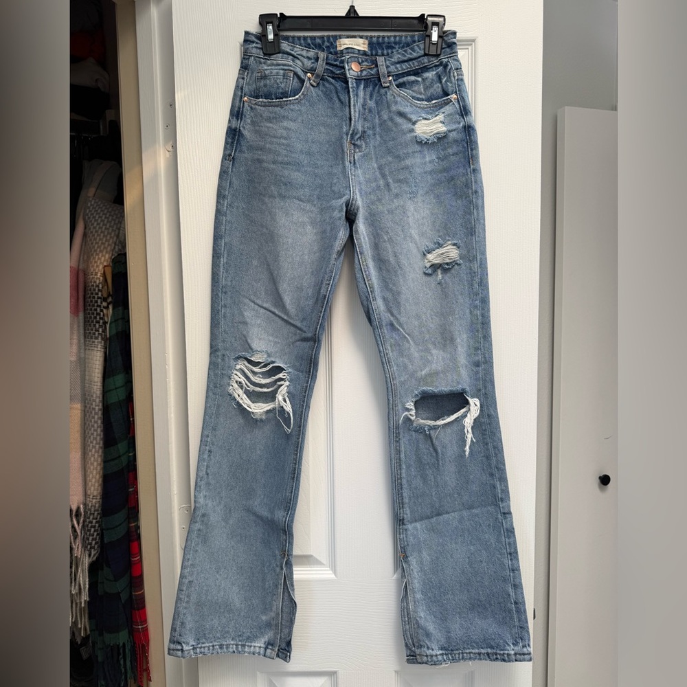 Altar'd State Light Blue Distressed Split Hem Jeans